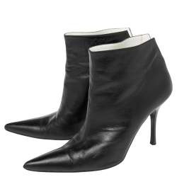 Celine Black Leather Pointed Toe Ankle Boots Size 37.5