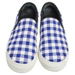 Pre Owned Céline White/Blue Check Canvas Slip On Sneakers Size 38