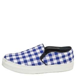 Pre Owned Céline White/Blue Check Canvas Slip On Sneakers Size 38