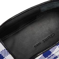 Pre Owned Céline White/Blue Check Canvas Slip On Sneakers Size 38