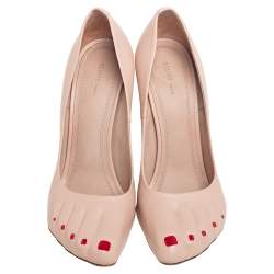 Pre Owned Celine Beige Leather Pedicure Block Heel Pumps Size 39