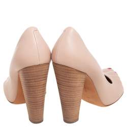 Pre Owned Celine Beige Leather Pedicure Block Heel Pumps Size 39