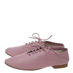 Pre Owned Celine Pink Leather Soft Dance Lace Up Oxford Size 37.5
