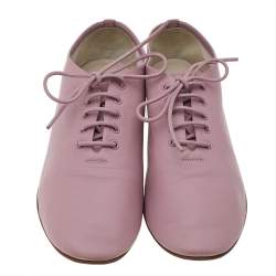 Pre Owned Celine Pink Leather Soft Dance Lace Up Oxford Size 37.5