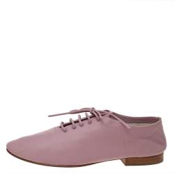 Pre Owned Celine Pink Leather Soft Dance Lace Up Oxford Size 37.5
