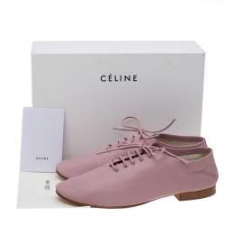 Pre Owned Celine Pink Leather Soft Dance Lace Up Oxford Size 37.5