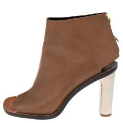 Pre Owned Céline Brown Leather Peep-Toe Ankle  Boots Size 41