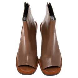 Pre Owned Céline Brown Leather Peep-Toe Ankle  Boots Size 41