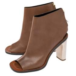 Pre Owned Céline Brown Leather Peep-Toe Ankle  Boots Size 41