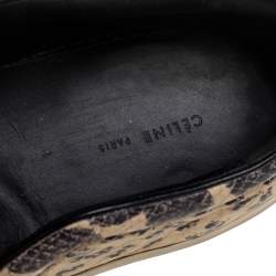 Pre Owned Celine Beige/Black Python Embossed Leather Slip On Sneakers Size 40