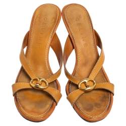 Celine Tan Leather Buckle Mule Sandals Size 38