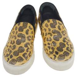 Celine Yellow/Black Snakeskin Leather Slip On Sneakers Size 37