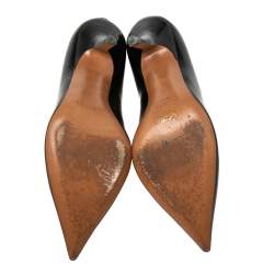 Pre Owned Celine Black Leather V Neck Pointed Toe Pumps Size 37