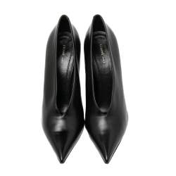 Pre Owned Celine Black Leather V Neck Pointed Toe Pumps Size 37