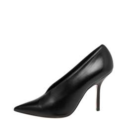 Pre Owned Celine Black Leather V Neck Pointed Toe Pumps Size 37