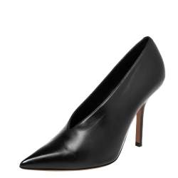Pre Owned Celine Black Leather V Neck Pointed Toe Pumps Size 37