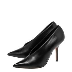Pre Owned Celine Black Leather V Neck Pointed Toe Pumps Size 37