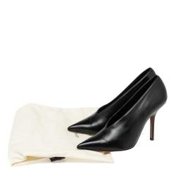 Pre Owned Celine Black Leather V Neck Pointed Toe Pumps Size 37