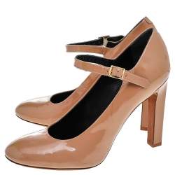 Celine Beige Patent Leather Mary Jane Pumps Size 37