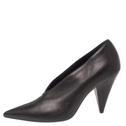 Pre Owned Celine Black Leather V Neck Pointed Toe Pumps Size 37