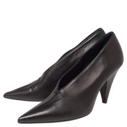 Pre Owned Celine Black Leather V Neck Pointed Toe Pumps Size 37