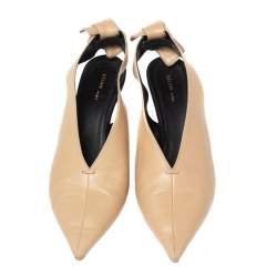 Pre Owned حذاء كعب عالى سيلين مقدمة مدببة رقبة حرف فى سير خلفي جلد بيج مقاس 37.5