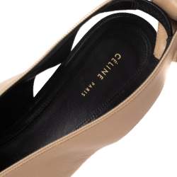 Pre Owned حذاء كعب عالى سيلين مقدمة مدببة رقبة حرف فى سير خلفي جلد بيج مقاس 37.5