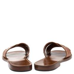 Pre Owned Celine Brown Leather Studded Crisscross Slide Sandals Size 37