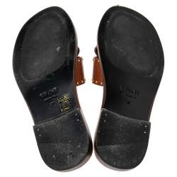 Pre Owned Celine Brown Leather Studded Crisscross Slide Sandals Size 37