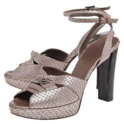 Pre Owned Celine Metallic Beige Python Platform Ankle Strap Sandals Size 37