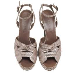 Pre Owned Celine Metallic Beige Python Platform Ankle Strap Sandals Size 37