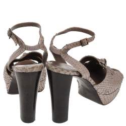 Pre Owned Celine Metallic Beige Python Platform Ankle Strap Sandals Size 37