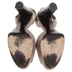 Pre Owned Celine Metallic Beige Python Platform Ankle Strap Sandals Size 37