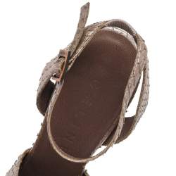 Pre Owned Celine Metallic Beige Python Platform Ankle Strap Sandals Size 37