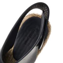 Pre Owned Celine Black Leather Open Toe Espadrilles Platform Wedge Sandals Size 38