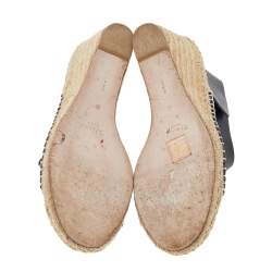 Pre Owned Celine Black Leather Open Toe Espadrilles Platform Wedge Sandals Size 38