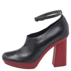 Pre Owned Celine Black Leather Ankle Length Block Heel Boots Size 38