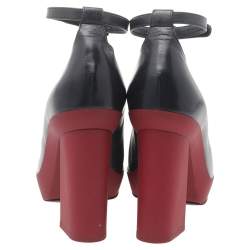 Pre Owned Celine Black Leather Ankle Length Block Heel Boots Size 38