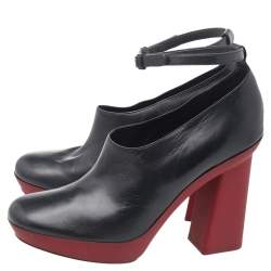 Pre Owned Celine Black Leather Ankle Length Block Heel Boots Size 38