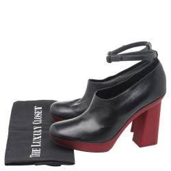 Pre Owned Celine Black Leather Ankle Length Block Heel Boots Size 38