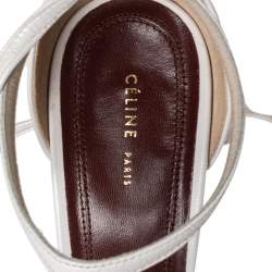 Pre Owned Celine White Leather Night Out T-Strap Ankle Wrap Pumps Size 38