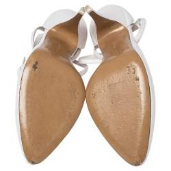 Pre Owned Celine White Leather Night Out T-Strap Ankle Wrap Pumps Size 38