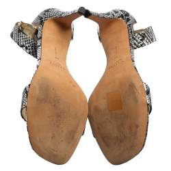 Pre Owned Celine Silver/Black  Python Embossed Leather  Ankle Strap Sandals Size 39