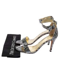 Pre Owned Celine Silver/Black  Python Embossed Leather  Ankle Strap Sandals Size 39