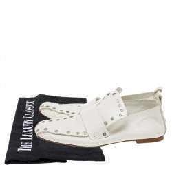 Celine White Leather Rivet Studs Loafers Size 36.5