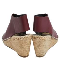 Pre Owned Celine Burgundy Leather Open Toe Espadrille Wedge Sandals Size 36