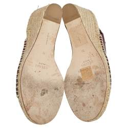 Pre Owned Celine Burgundy Leather Open Toe Espadrille Wedge Sandals Size 36