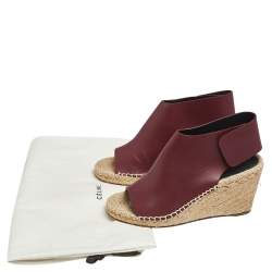 Pre Owned Celine Burgundy Leather Open Toe Espadrille Wedge Sandals Size 36