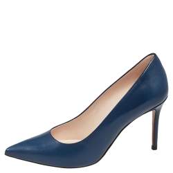 Pre Owned Celine Navy Blue Leather Pointed Toe Pumps Sie 36