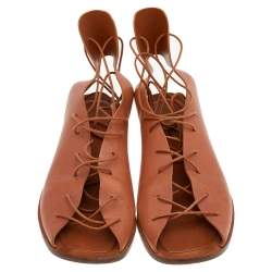 Pre Owned Celine Brown Leather Ankle Strap Flat Sandals Size 39.5